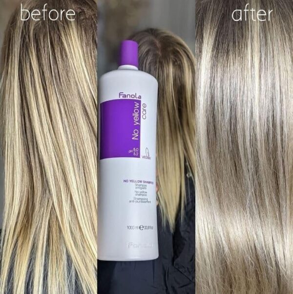 Fanola No Yellow Shampoo With Purple Violet Pigments To Eliminate Unwanted Yellow Tones & Brassiness In Platinum, Light Blonde, Gray, Bleached, or... - Image 4