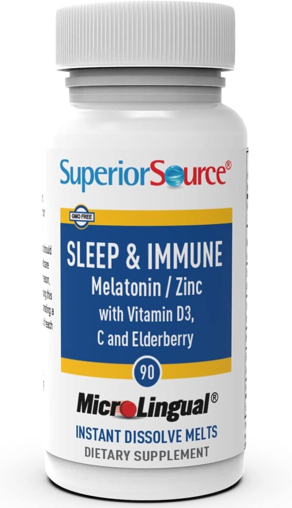 Superior Source Sleep & Immune, Melatonin 5 mg, Zinc 5 mg, Vit. C 30 mg, D3 1,000 IU, Elderberry Extract 50 mg, Quick Dissolve MicroLingual Tablets, 90... - Image 3
