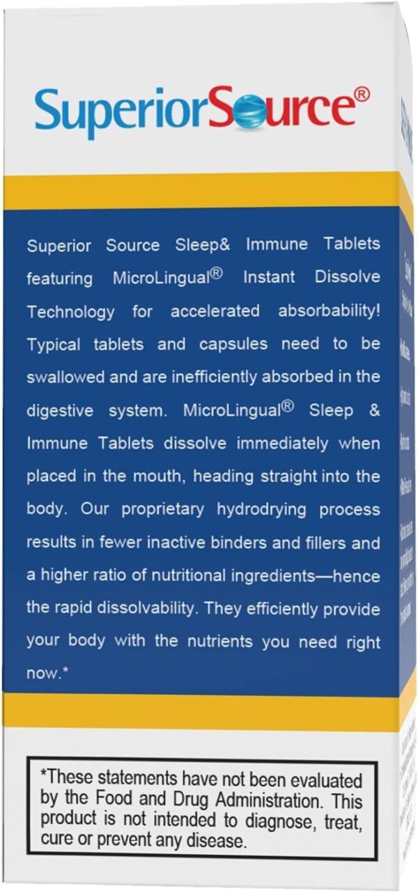 Superior Source Sleep & Immune, Melatonin 5 mg, Zinc 5 mg, Vit. C 30 mg, D3 1,000 IU, Elderberry Extract 50 mg, Quick Dissolve MicroLingual Tablets, 90... - Image 4